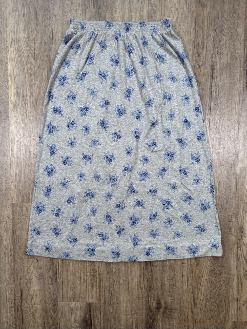 Bechamel Vintage Gray Blue Floral Midi Skirt Cotton M